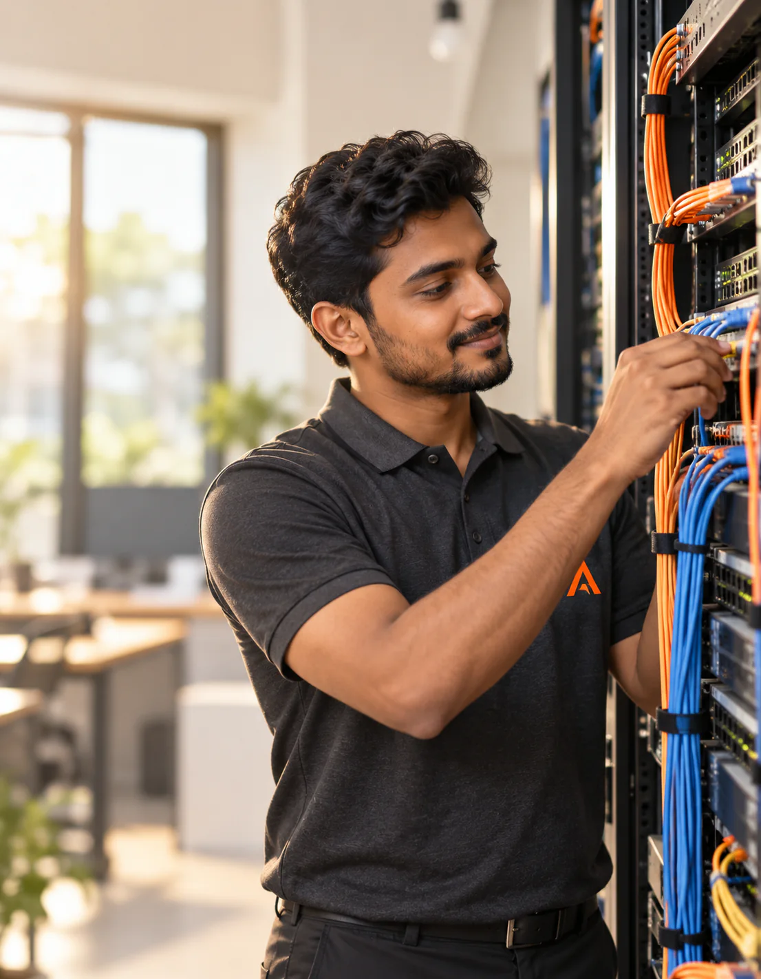 AccessStore.lk network engineer patching cables in a server rack