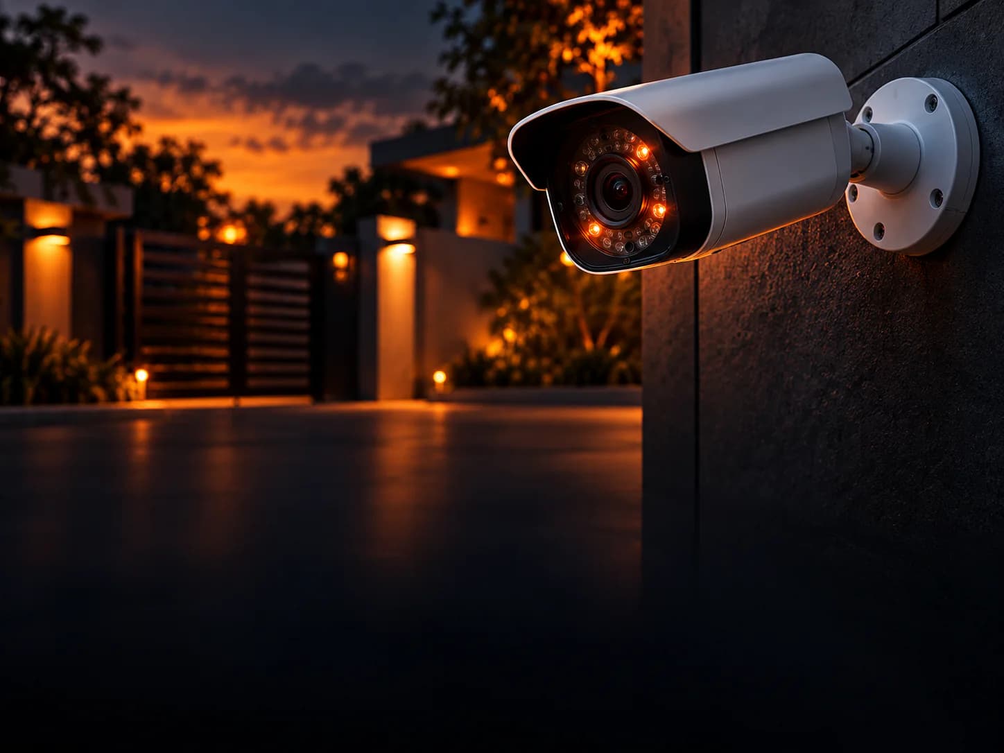 Outdoor IP bullet CCTV camera mounted on a building wall