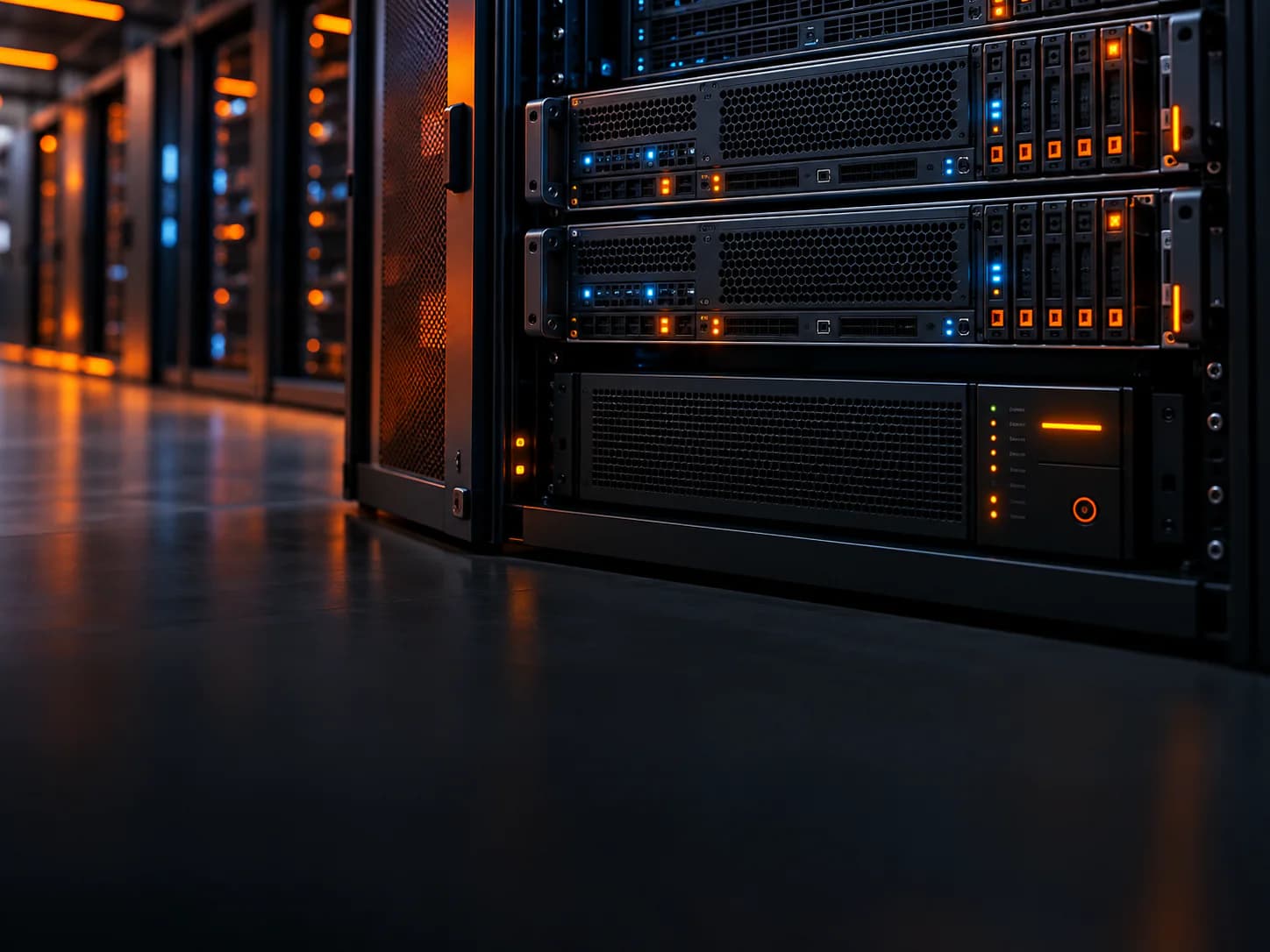 Rack servers and storage in a data centre cabinet