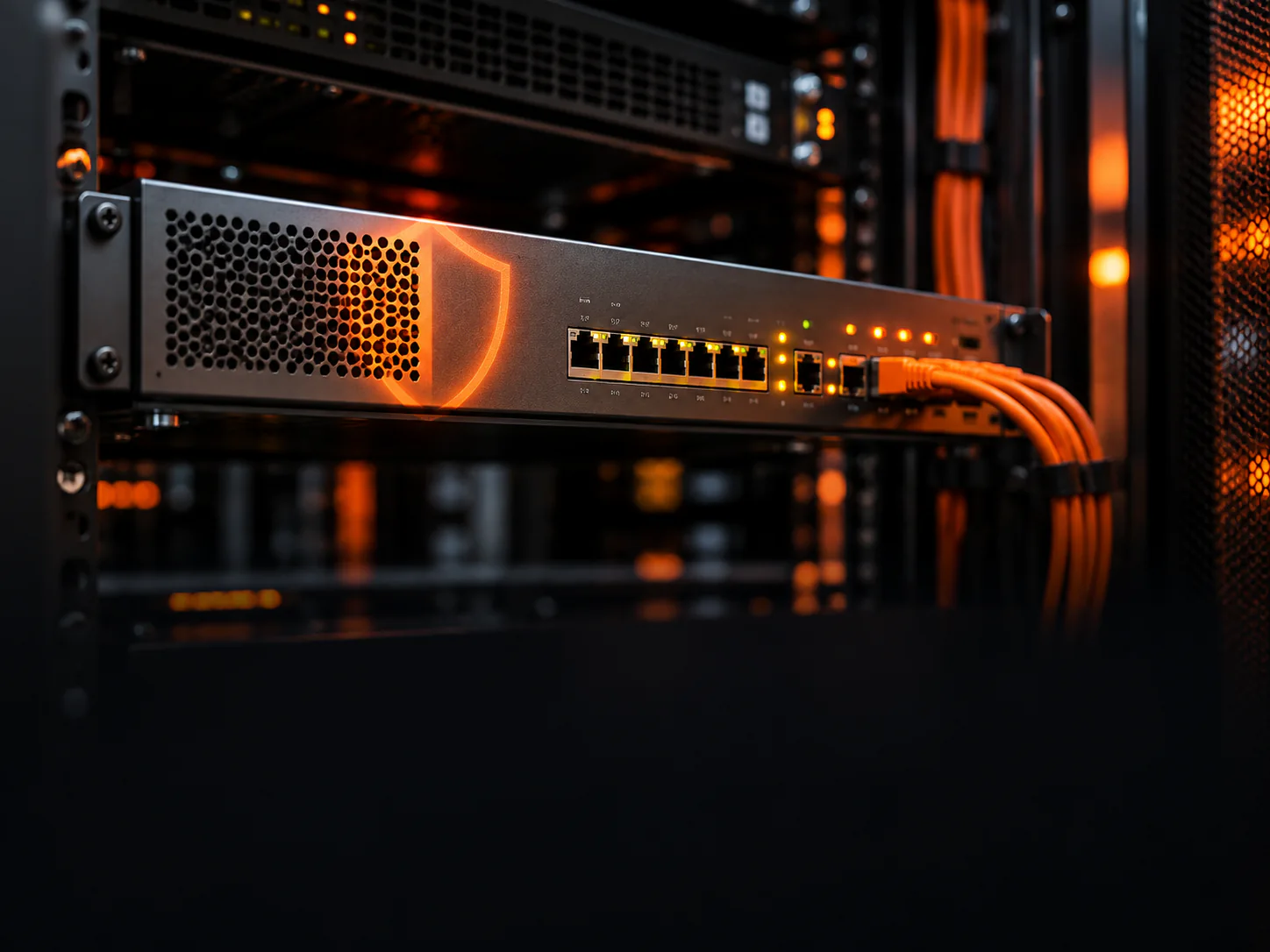 Rack-mounted firewall security appliance with status lights