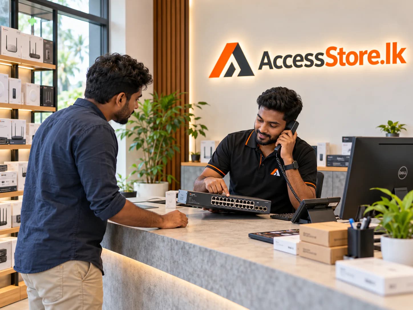 AccessStore.lk sales team assisting a customer at the front desk