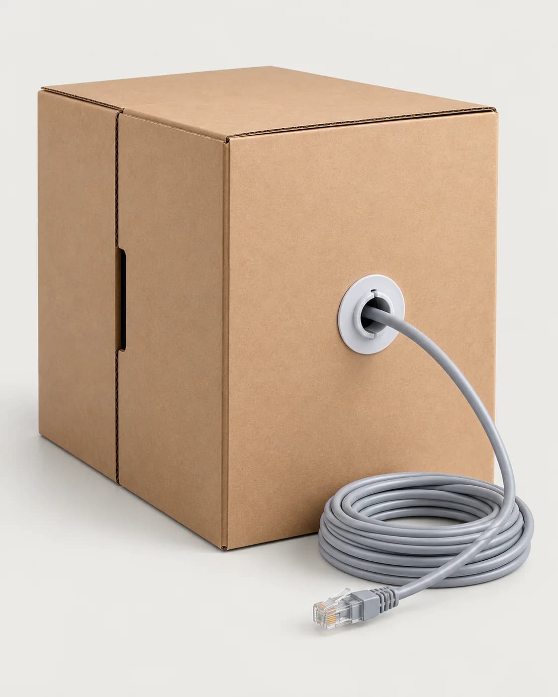 Box of Cat6 UTP network cable with cable end