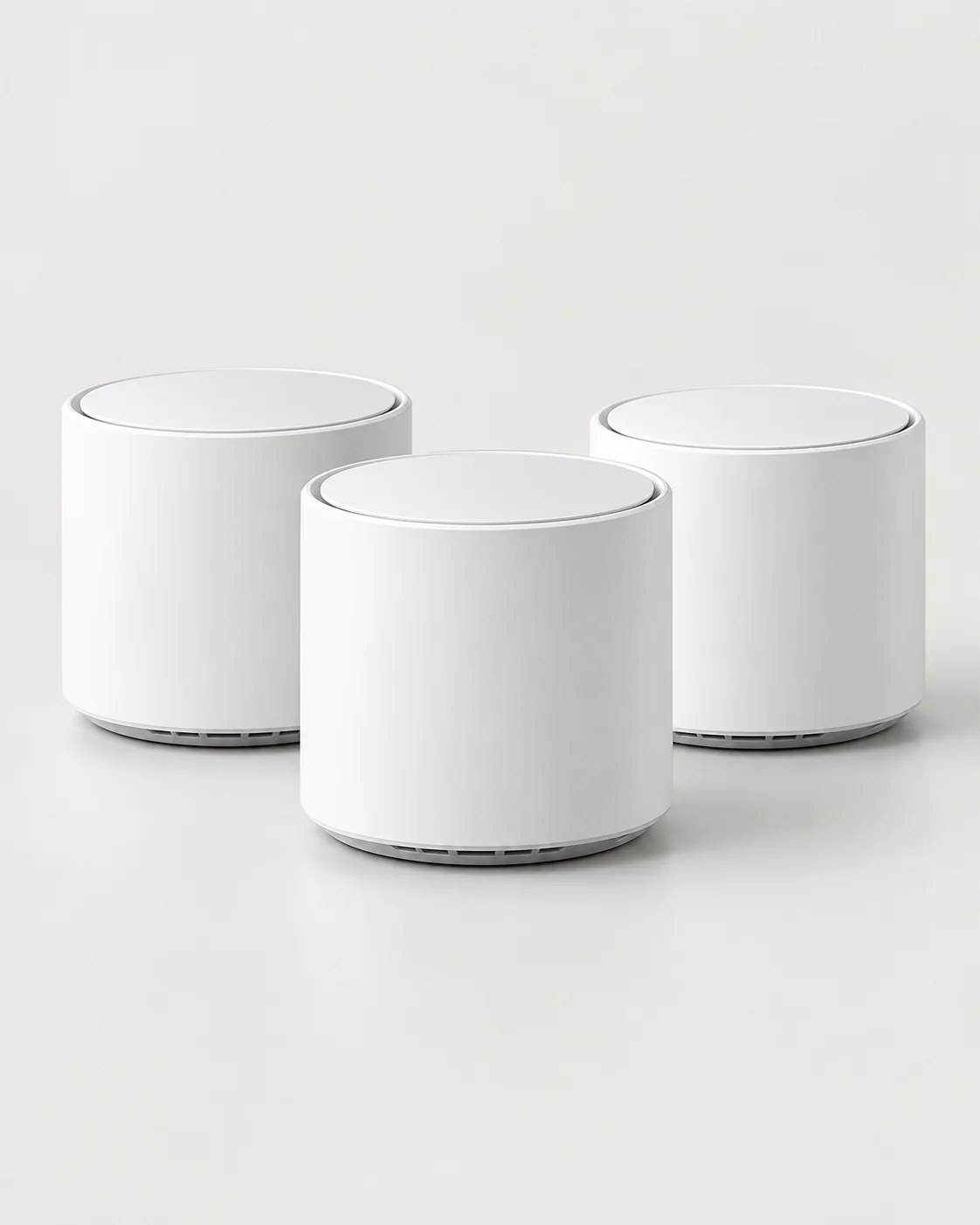 Three white Wi-Fi 6 mesh units